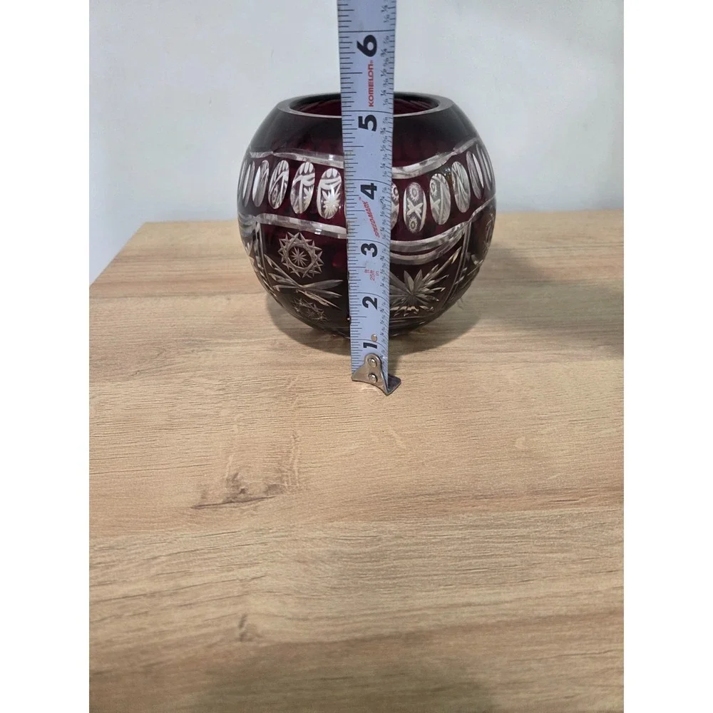 Vintage Bohemian Czech Crystal Cranberry Cut To Clear Bowl 5''